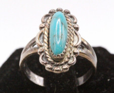 Vintage Sterling Silver Fred Harvey Era Navajo Turquoise Elongated Ring Sz.6 - Additional view 2