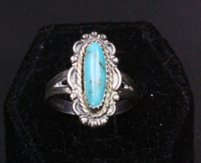Vintage Sterling Silver Fred Harvey Era Navajo Turquoise Elongated Ring Sz.6 - Additional view 11