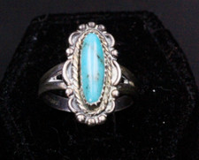 Vintage Sterling Silver Fred Harvey Era Navajo Turquoise Elongated Ring Sz.6 - Additional view 3