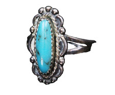 Vintage Sterling Silver Fred Harvey Era Navajo Turquoise Elongated Ring Sz.6 - Additional view 4