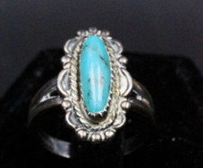 Vintage Sterling Silver Fred Harvey Era Navajo Turquoise Elongated Ring Sz.6 - Additional view 6