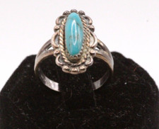Vintage Sterling Silver Fred Harvey Era Navajo Turquoise Elongated Ring Sz.6 - Additional view 7