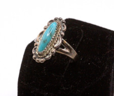 Vintage Sterling Silver Fred Harvey Era Navajo Turquoise Elongated Ring Sz.6 - Additional view 8