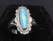Vintage Sterling Silver Fred Harvey Era Navajo Turquoise Elongated Ring Sz.6 - Additional view 10