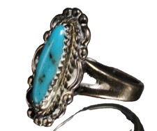 Vintage Sterling Silver Fred Harvey Era Navajo Turquoise Elongated Ring Sz.6