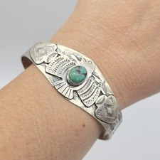Fred Harvey Tribute Turquoise Sterling Silver Thunderbird Cuff Bracelet
