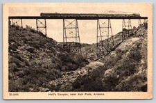 Hell's Canyon Bridge Near Ash Fork Arizona AZ Train Fred Harvey c1920 Postcard