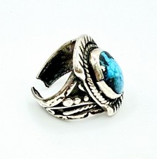 VTG Sterling Silver Fred Harvey Era S. Lee Native American Turquoise Ring Sz 7.5 - Additional view 3