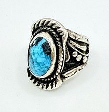 VTG Sterling Silver Fred Harvey Era S. Lee Native American Turquoise Ring Sz 7.5