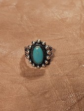 Vintage Native American Fred Harvey Era Sterling Turquoise Ring Size 5 1/4 - Additional view 1