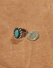 Vintage Native American Fred Harvey Era Sterling Turquoise Ring Size 5 1/4 - Additional view 2