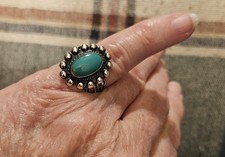 Vintage Native American Fred Harvey Era Sterling Turquoise Ring Size 5 1/4 - Additional view 7