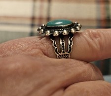 Vintage Native American Fred Harvey Era Sterling Turquoise Ring Size 5 1/4 - Additional view 9