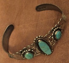 Vintage Sterling Turquoise Fred Harvey Era Bell Trading Post Cuff Bracelet - Additional view 2