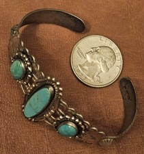 Vintage Sterling Turquoise Fred Harvey Era Bell Trading Post Cuff Bracelet - Additional view 3