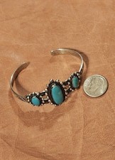 Vintage Women's Sterling Turquoise Cabochons Stamped Harvey Era Cuff Bracelet - Additional view 3