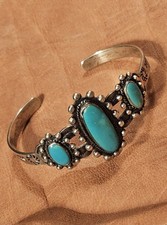 Vintage Women's Sterling Turquoise Cabochons Stamped Harvey Era Cuff Bracelet
