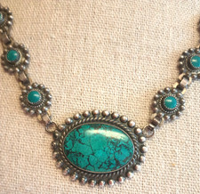 Fred Harvey Era Native American Vintage Turquoise Sterling Silver Necklace 18
