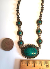 Fred Harvey Era Native American Vintage Turquoise Sterling Silver Necklace 18