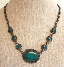 Fred Harvey Era Native American Vintage Turquoise Sterling Silver Necklace 18"