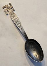 Antique Navajo Fred Harvey Era Whirling Log +Crossed Arrows Coin Silver Spoon 5"