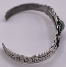 Vintage Sterling Native American Fred Harvey Era Green Turquoise Arrow Cuff 6.75 - Additional view 3