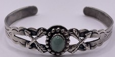 Vintage Sterling Native American Fred Harvey Era Green Turquoise Arrow Cuff 6.75
