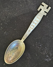 Antique Navajo Fred Harvey Era Whirling Log +Crossed Arrows Coin Silver Spoon 5