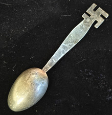 Antique Navajo Fred Harvey Era Whirling Log +Crossed Arrows Coin Silver Spoon 5