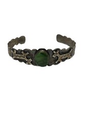 Fred Harvey Era NAVAJO Green TURQUOISE Sterling Silver DOG HORSE Cuff Bracelet - Additional view 1