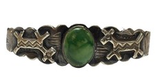 Fred Harvey Era NAVAJO Green TURQUOISE Sterling Silver DOG HORSE Cuff Bracelet