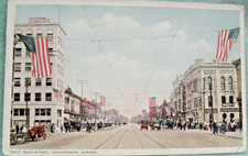 VINTAGE POSTCARD FRONT STREET HUTCHINSON KANSAS c.1915 FRED HARVEY CARD