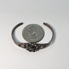 Tiny Vintage Sterling Silver Fred Harvey Era Green Turquoise Baby Bracelet - Additional view 1