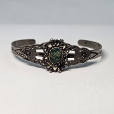 Tiny Vintage Sterling Silver Fred Harvey Era Green Turquoise Baby Bracelet