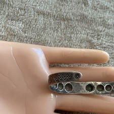 OLD Fred Harvey Era Navajo Sterling Silver Turquoise Reverse Punch Row Bracelet - Additional view 16