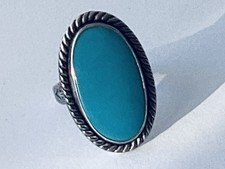 VTG Sterling Silver Jane Popovich Elongated Oval Turquoise Ring Fred Harvey Era
