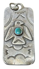 Fred Harvey Navajo Sterling Silver Turquoise Thunderbird Pendant Tag & Bracelet - Additional view 1