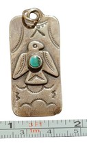 Fred Harvey Navajo Sterling Silver Turquoise Thunderbird Pendant Tag & Bracelet - Additional view 6