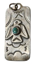 Fred Harvey Navajo Sterling Silver Turquoise Thunderbird Pendant Tag & Bracelet - Additional view 9