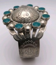 Vintage Fred Harvey Green Turquoise Nickel-Silver Small (Child's?) Cuff Bracelet - Additional view 2