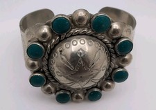 Vintage Fred Harvey Green Turquoise Nickel-Silver Small (Child's?) Cuff Bracelet - Additional view 7