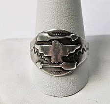 Rare Early Fred Harvey Era Sterling Silver Applied Thunderbird Ring Size 12 925