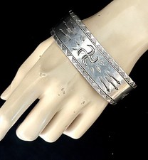 Fred Harvey Era Navajo Sterling Silver Cuff, Whirling Logs, Arrows, 39 Grams