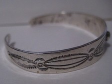 Vtg Slim Cuff Bracelet~ Fred Harvey Silver Turquoise~ Stamped ~ Elegant Stone - Additional view 2