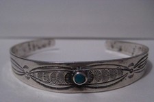 Vtg Slim Cuff Bracelet~ Fred Harvey Silver Turquoise~ Stamped ~ Elegant Stone