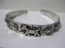 Vintage Slim Cuff Bracelet~ Fred Harvey Silver Repousse ~Beautiful Imagery