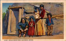 Navajo Indian Family in Front of Hogan, Arizona, Native American, Fred Harvey