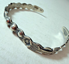Vintage Bracelet Fred Harvey Arrow Products Skinny Stamped Coin Silver 900