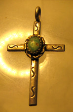 Wonderful VINTAGE FRED HARVEY ERA Navajo Sterling Silver Turquoise CROSS - Additional view 4