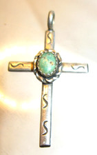 Wonderful VINTAGE FRED HARVEY ERA Navajo Sterling Silver Turquoise CROSS - Additional view 5